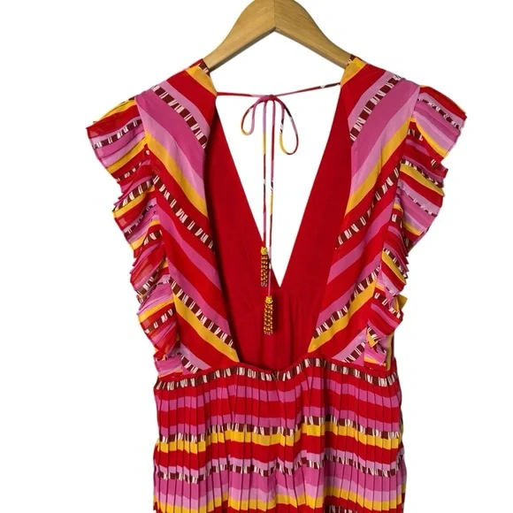 Farm Rio Lucy Stripes Pleated Midi Dress Size Large 291081 - Picture 8 of 12